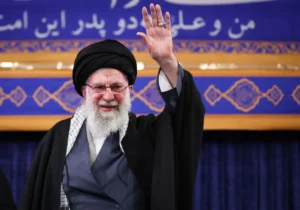 Photo of Iran’s Supreme Leader Ayatollah Ali Khamenei at a public event in Tehran, before his reported death in February 2026