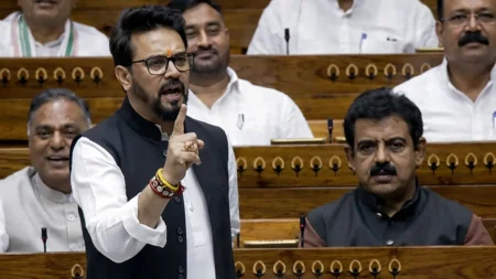 Anurag Thakur speaking in Parliament while targeting Himachal government over petrol and diesel price hike