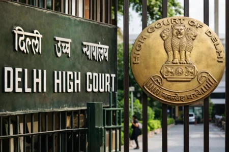 Delhi High Court Directs NTA to Set Up Panel on UGC NET Key Dispute Entrance gate of the Delhi High Court building with official signage and emblem visible.