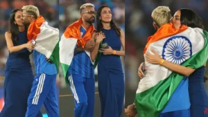 Indian cricketer Hardik Pandya with actor Mahieka Sharma during a celebration event