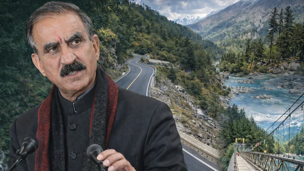 Chief Minister Sukhvinder Singh Sukhu with Himachal roads and tourism landscape highlighting infrastructure development in Budget 2026