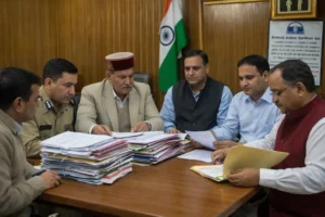 Himachal Pradesh officials reviewing files related to new gram panchayat formation before panchayat election roster announcement