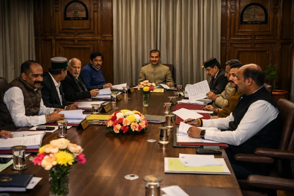 Chief Minister Sukhvinder Singh Sukhu chairs Himachal Pradesh cabinet meeting in Shimla discussing panchayat election roster and policy decisions