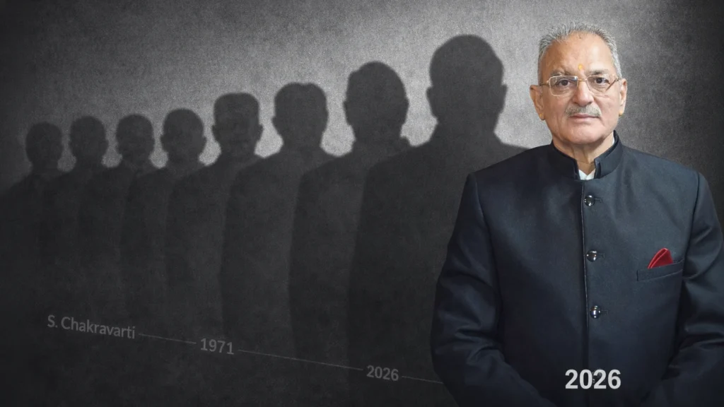 Graphic timeline showing silhouettes of former Himachal Pradesh governors from 1971 to 2026 with Kavinder Gupta as the current governor