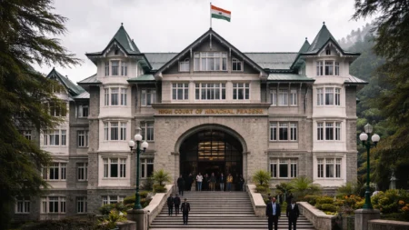 Himachal Pradesh High Court building in Shimla during hearing on panchayat reorganisation case