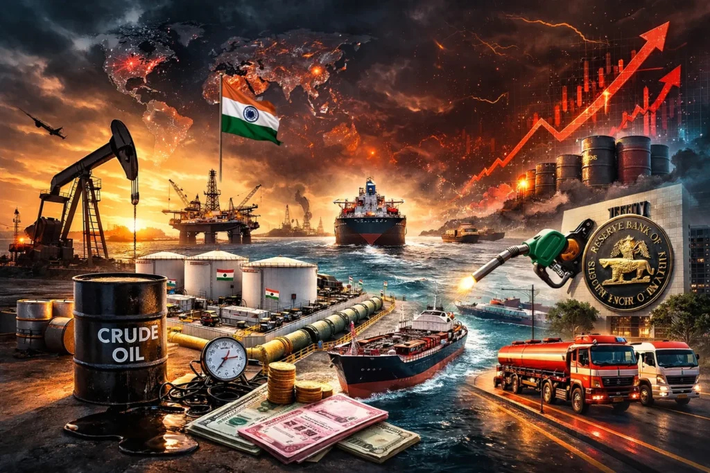 How India Is Preparing for a Possible Oil Shock Symbolic representation of India preparing for potential global oil price volatility and energy supply disruptions