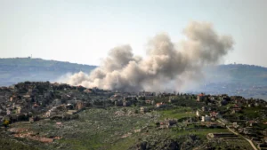 Smoke rising after airstrikes in southern Lebanon during Israel-Hezbollah tensions
