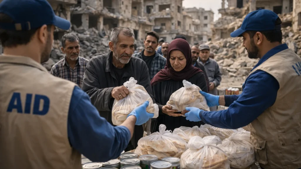 UN Warns Middle East War Could Trigger Worst Global Aid Crisis Since Covid Aid workers helping civilians in conflict zone