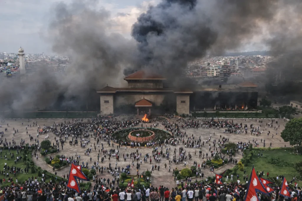 Large crowd gathers near Nepal’s parliament building during youth-led protests in Kathmandu