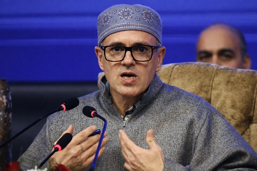 Jammu and Kashmir Chief Minister Omar Abdullah speaking at an event while commenting on US strikes on Iran