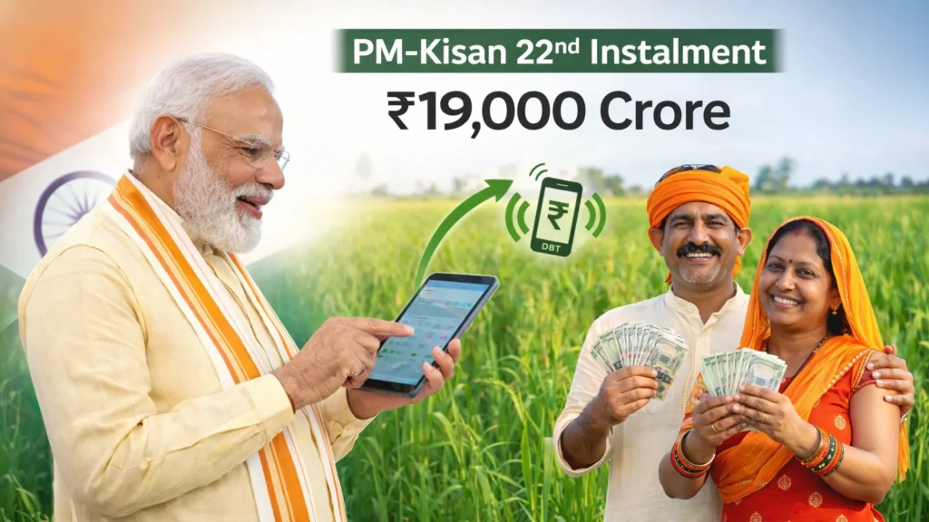 Prime Minister Narendra Modi releasing PM-Kisan 22nd instalment worth ₹19,000 crore for farmers