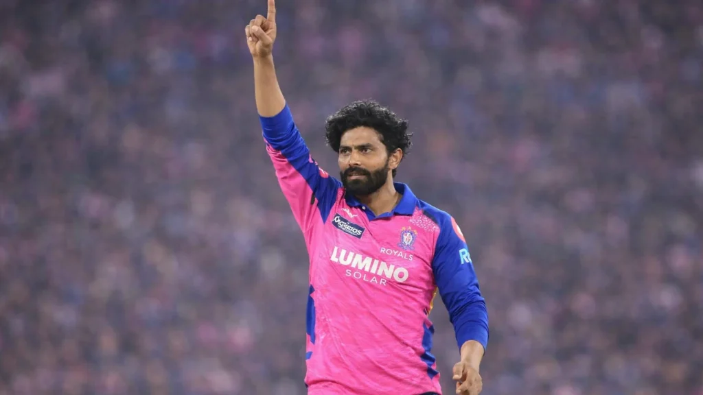 Ravindra Jadeja wearing Rajasthan Royals jersey during IPL training ahead of the 2026 season