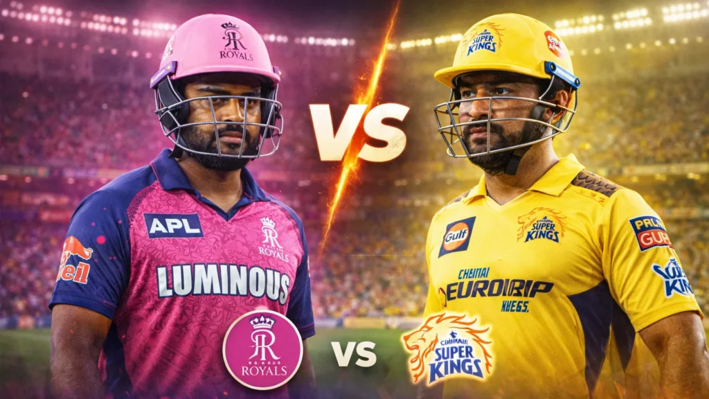 RR vs CSK Live Streaming: When, Where and How To Watch Rajasthan Royals vs Chennai Super Kings IPL 2026 Match Rajasthan Royals and Chennai Super Kings players in a symbolic IPL 2026 match preview image ahead of their live streaming clash