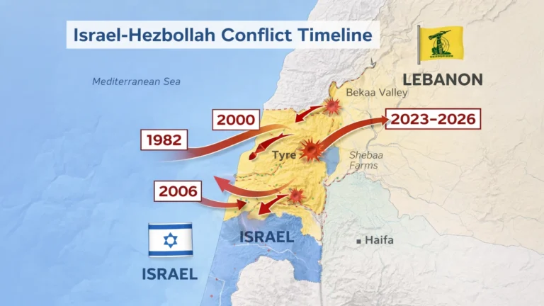 Map showing Israel Lebanon border conflict timeline and Hezbollah areas