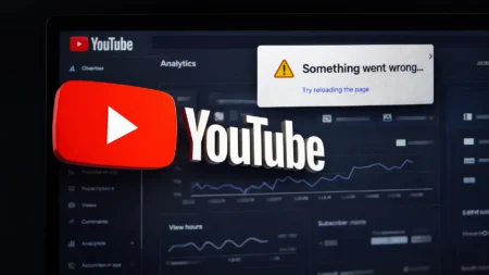 YouTube Studio dashboard showing analytics error and loading issue affecting creators worldwide